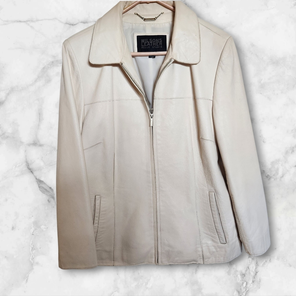 Wilsons Leather Pelle Studio Vintage Cream Women's Jacket Size Large